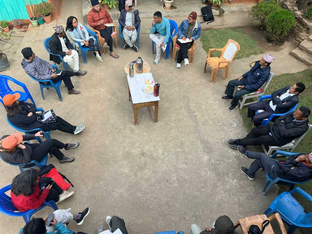 In Phalaicha, Panchhar, the protestors of the 'No-Koshi Struggle Committee', discussing the ups and downs of the ongoing movement; Photo credit: Sabin Ninglekhu.